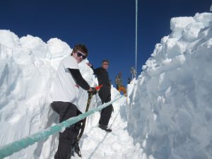 Matthew Davis and Ambrose Canning take a breather digging the "tunnel" at the top of  the Mawson Tow.